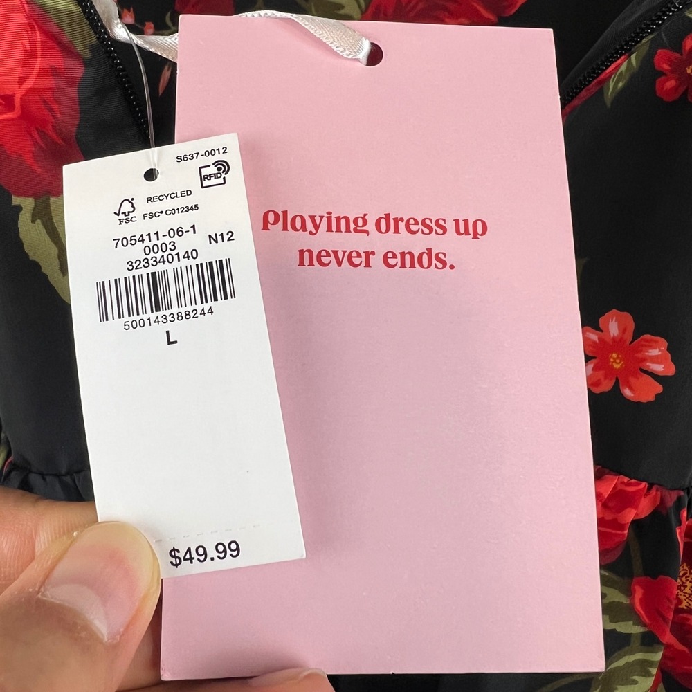 Old Navy The Occasion Floral Fit & Flare Dress Black Red Poppy Tie Shoulder L - Picture 11 of 13